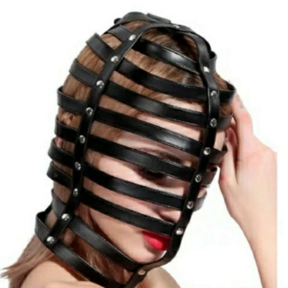 Accessories - NEW Leather Cage Harness Mask EDC Punk Rave Fetish Halloween Sexy Black Headmask